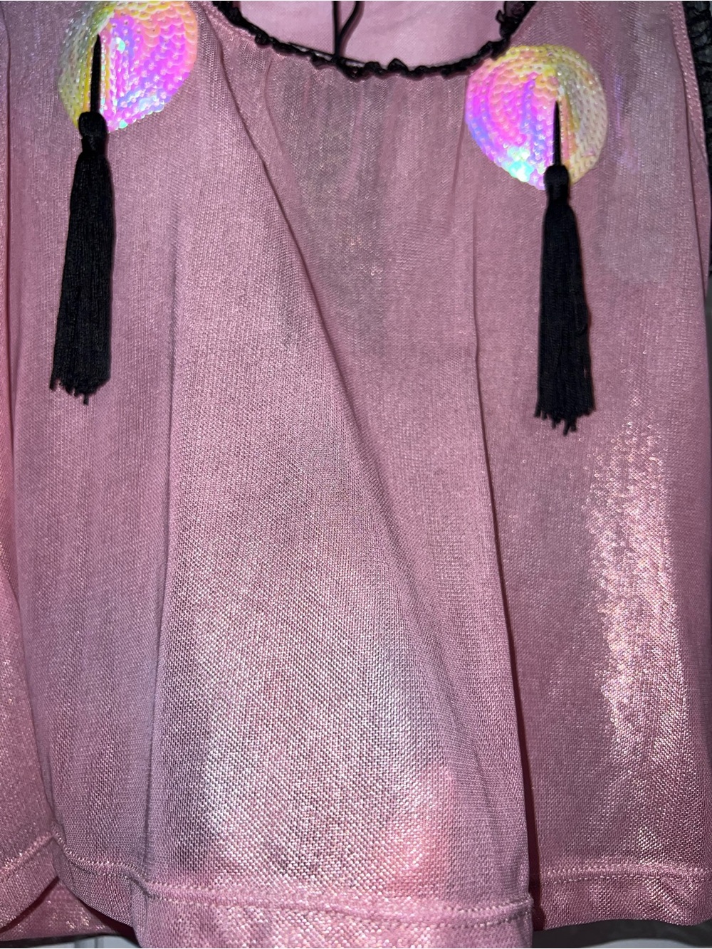 dELiA*s Pink Shimmer Crop Top with Tassel Pasties - Picture 2 of 11